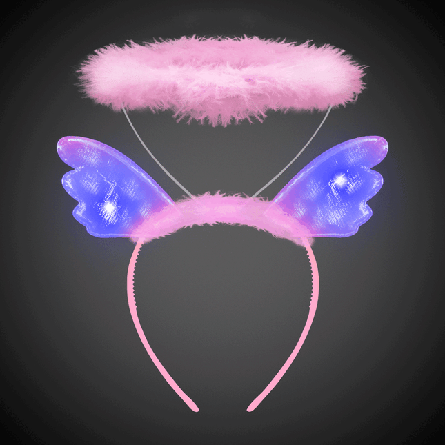 LED Light Up Flashing Pink Plush Angel Headband