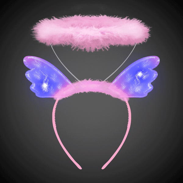 LED Light Up Flashing Pink Plush Angel Headband