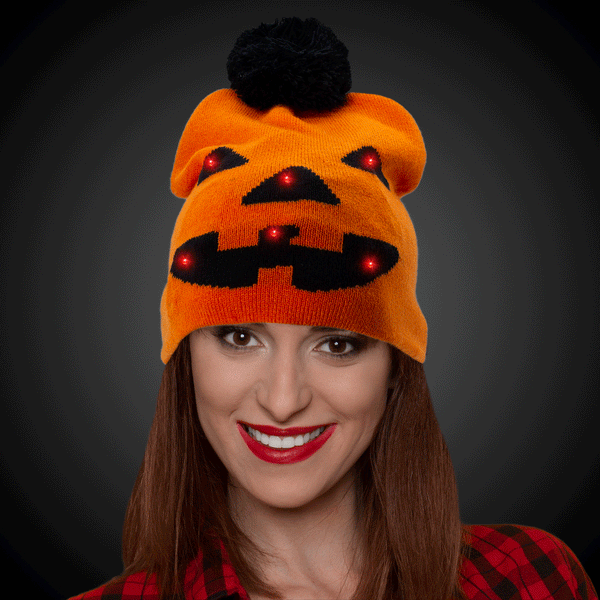 LED Light Up Flashing Pumpkin Knit Hat Beanie