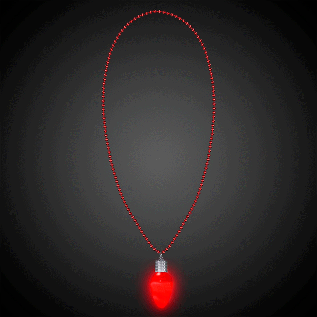 LED Light Up Flashing Red Bulb Bead Necklace