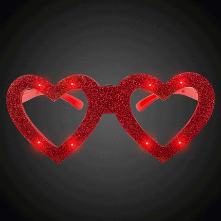 LED Light Up Flashing Red Heart Glitter Glasses