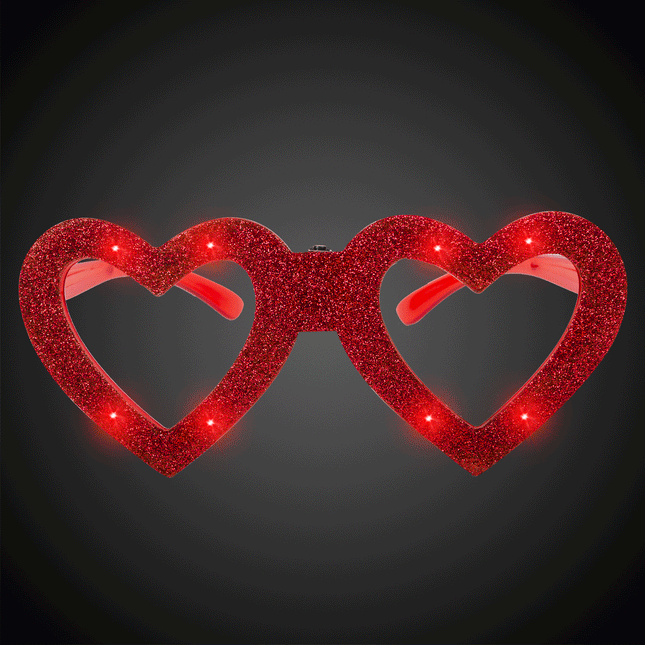LED Light Up Flashing Red Heart Glitter Glasses