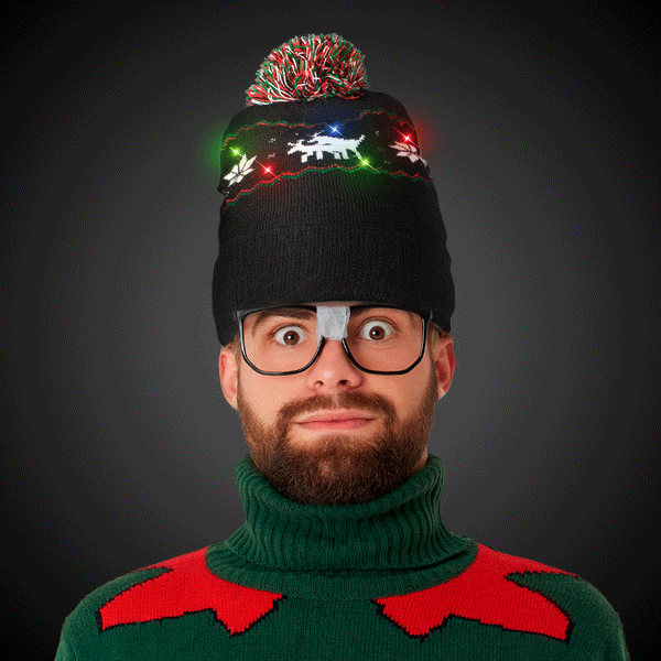 LED Light Up Flashing Reindeer Knit Beanie