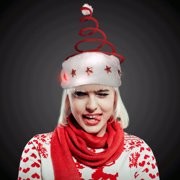 LED Light Up Flashing Santa Spring Hat