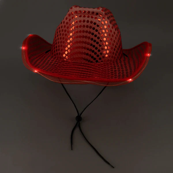 LED Light Up Red Sequin Cowboy Hat