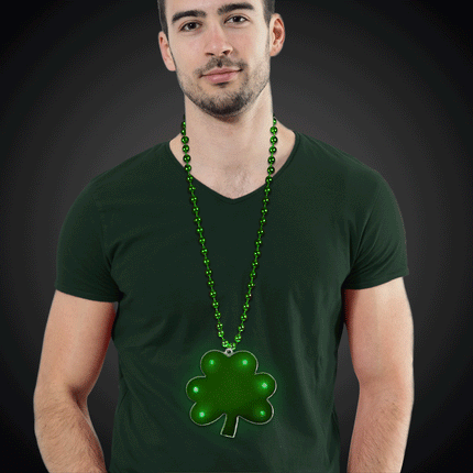 LED Light Up Flashing Shamrock Bead Necklace