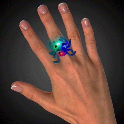 LED Light Up Flashing Spider Jelly Rings - Assorted Pack of 24