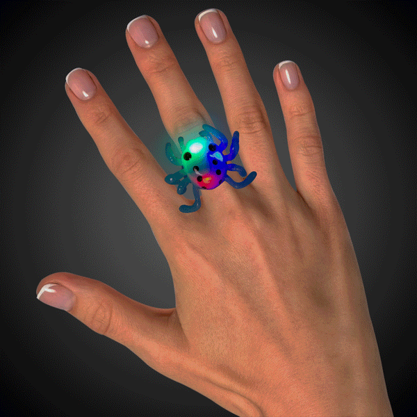 LED Light Up Flashing Spider Jelly Rings - Assorted Pack of 24