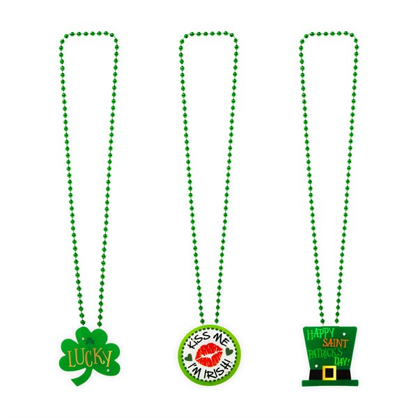 LED Light Up Flashing St. Patrick's Day Pendant Beaded Necklaces Retail Display