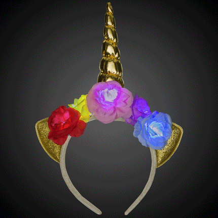 LED Light Up Flashing Unicorn Headband With Gold Horn