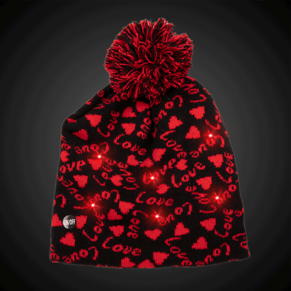 LED Light Up Flashing Valentine Hearts Knit Beanie