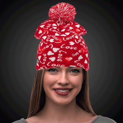 LED Light Up Flashing Valentine Love Knit Beanie