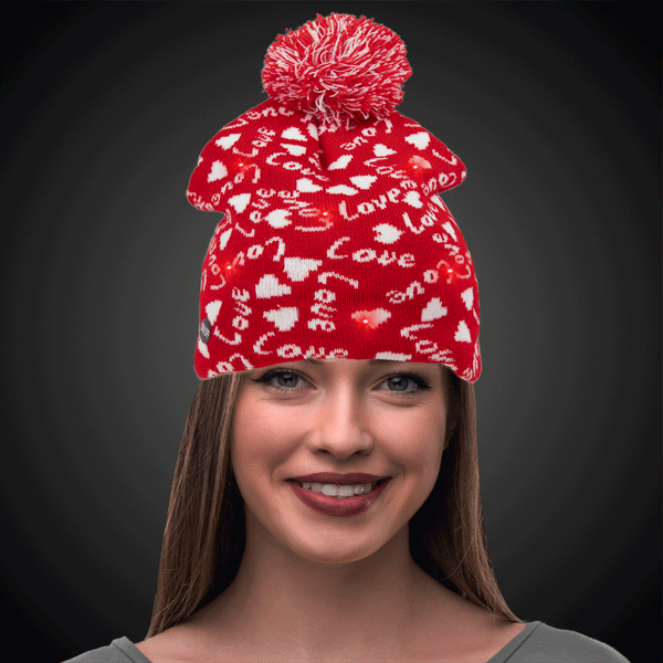 LED Light Up Flashing Valentine Love Knit Beanie