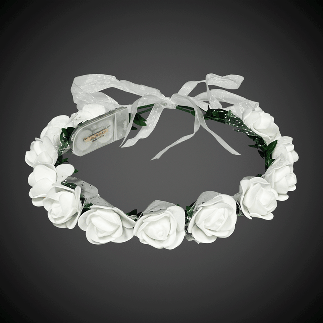 LED Light Up Flashing White Roses Halo Headband