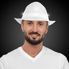 LED Light Up Flashing White Sequin Fedora Hat