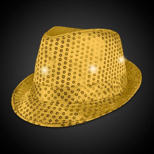 LED Light Up Gold Sequin Fedora Hat