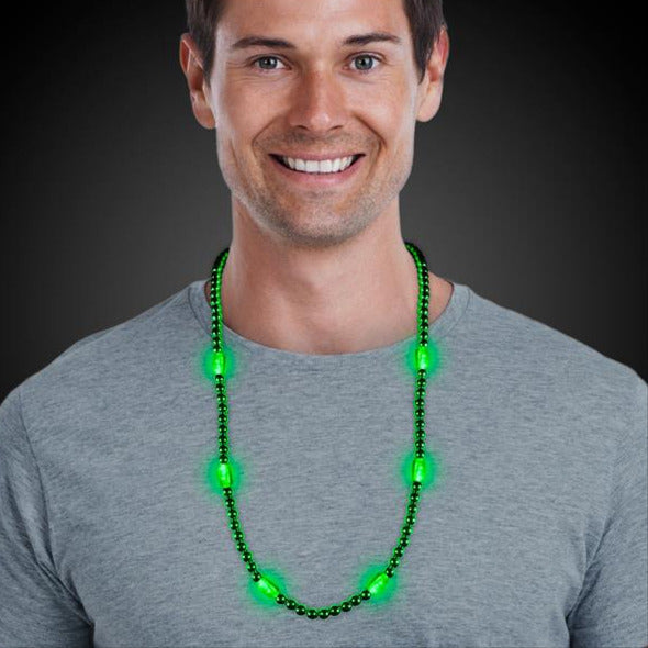 LED Light Up Green Mardi Gras 30 Beaded Necklace