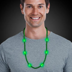 LED Light Up Green Mardi Gras 30" Beaded Necklace