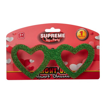 LED Light Up Green Heart Glitter Eyeglasses
