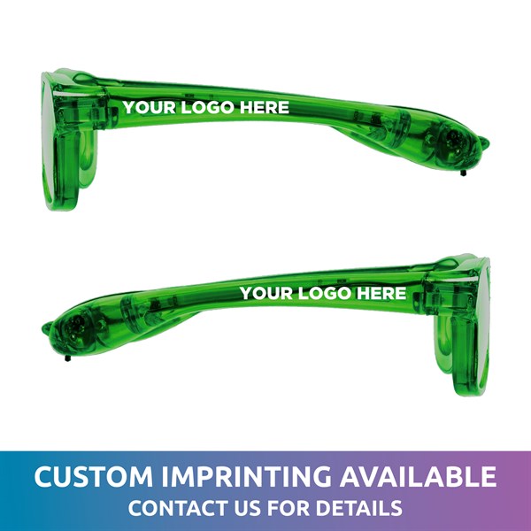 LED Light Up Green Retro Sunglasses With Custom Imprint