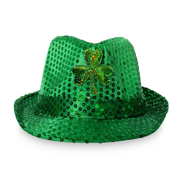 LED Light Up Green Shamrock Sequin Fedora