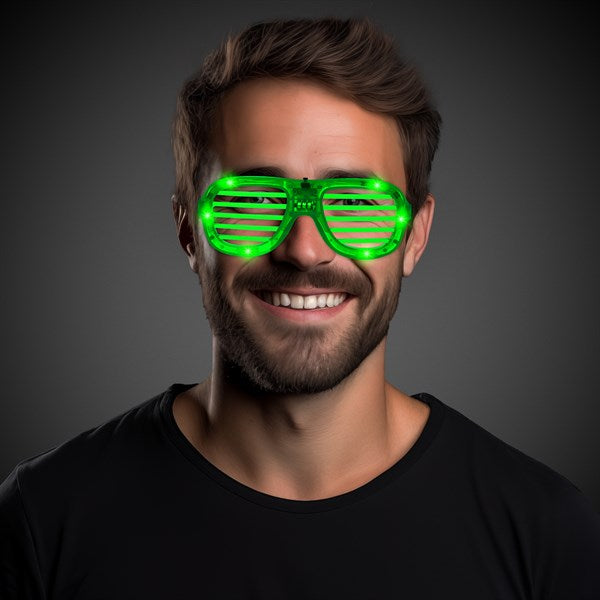 LED Light Up Green Slotted Glasses - Pack of 6