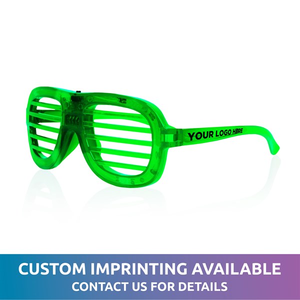 LED Light Up Green Slotted Glasses With Custom Imprint