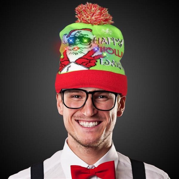 LED Light Up Happy Holla Days Knit Beanies - Pack of 4
