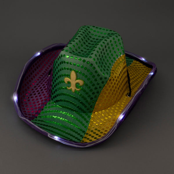 LED Light Up Mardi Gras Sequin Cowboy Hat