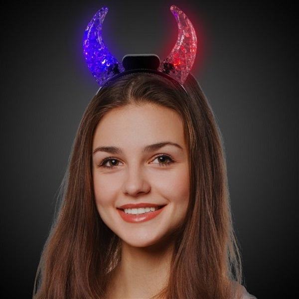 LED Light-Up Multicolor Crystal Devil Horn Headband – 1 Piece