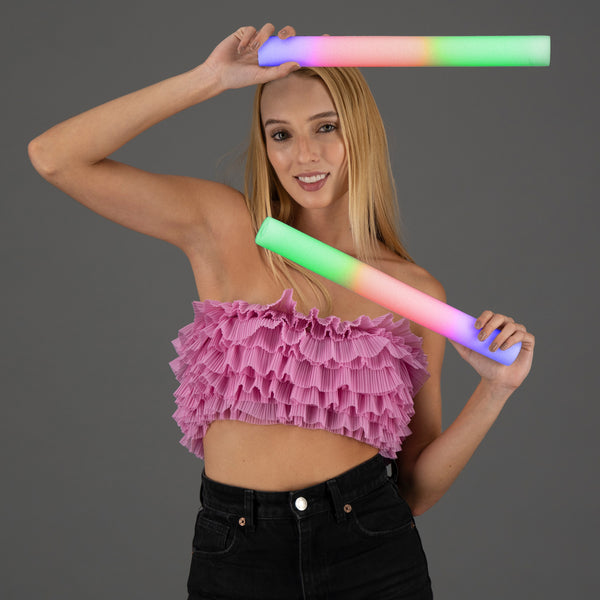 LED Light Up 16 Inch Multicolor Foam Stick Batons - Pack of 3 Sticks