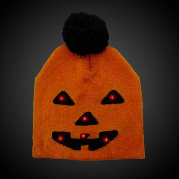 LED Light Up Orange Pumpkin Knit Hat Beanie