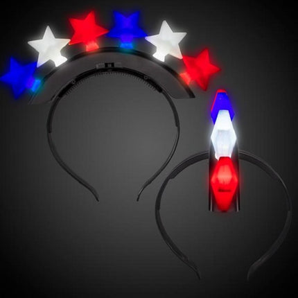 LED Light Up Patriotic Red White Blue Stars Mohawk Headband
