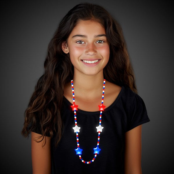 LED Light Up Patriotic Star Bead Necklace