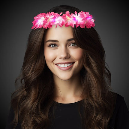 LED Light Up Pink Flowers Halo Lei Headband