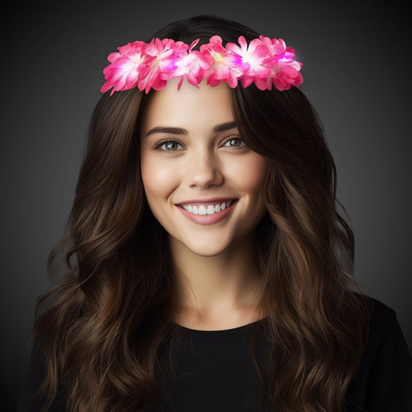 LED Light Up Pink Flowers Halo Lei Headband