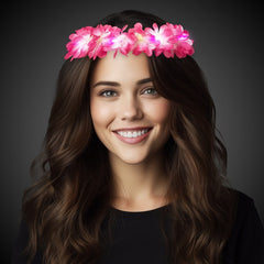 LED Light Up Pink Flowers Halo Lei Headband