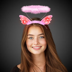 LED Light Up Pink Plush Angel Headband