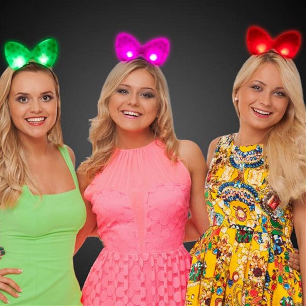 LED Light Up Polka Dot Bow Headbands - Assorted Colors