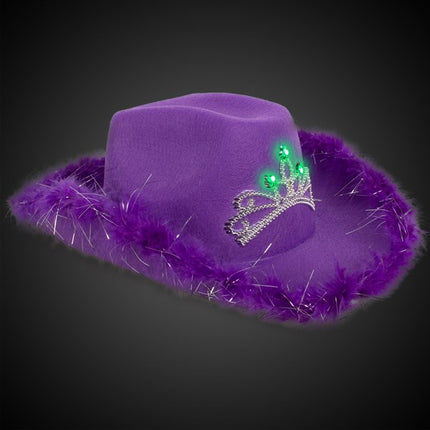 LED Light Up Purple Cowboy Hat With Tiara