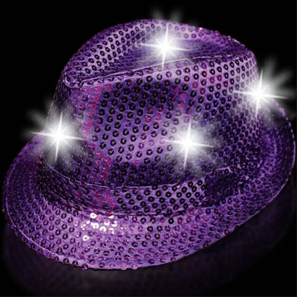LED Light Up Purple Sequin Fedora Hat