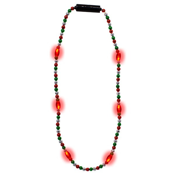 LED Light Up Red, Green & Silver Bead Necklace