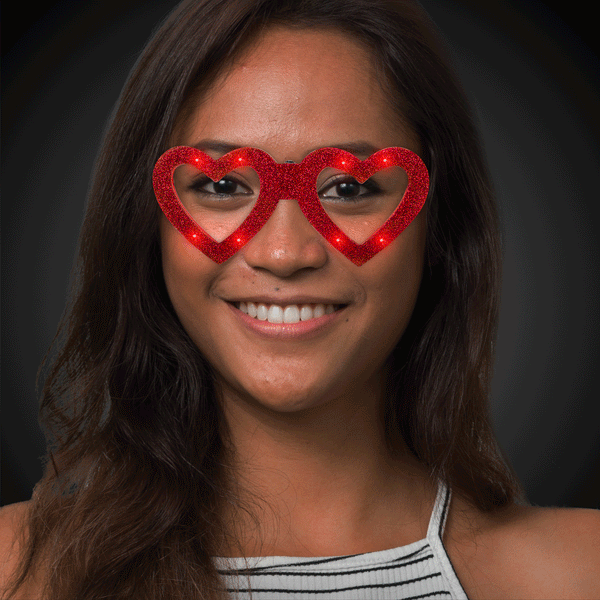 LED Light Up Red Heart Glitter Eye Glasses