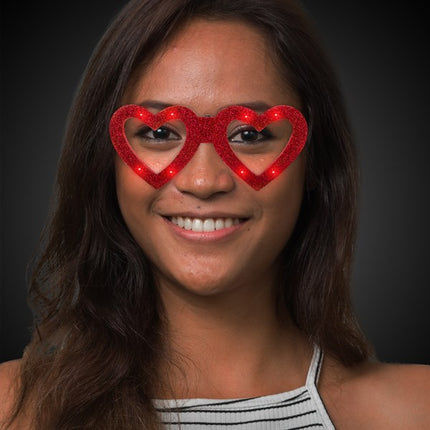 LED Light Up Red Heart Glitter Glasses