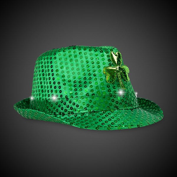 LED Light Up Shamrock Green Sequin Fedora Hat