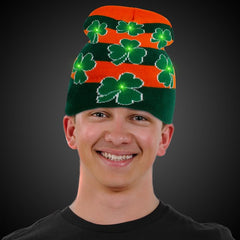 LED Light Up Shamrocks Knit Beanie