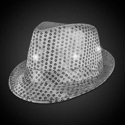 LED Light Up Silver Sequin Fedora Hat