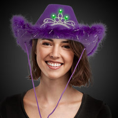 LED Light Up Tiara Purple Cowboy Hat