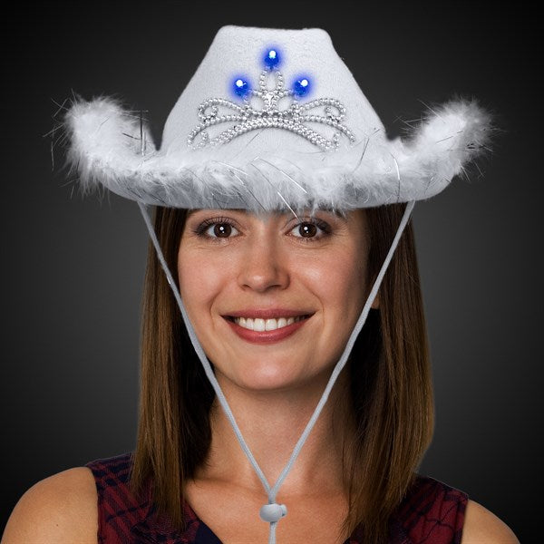 LED Light Up Tiara White Cowboy Hat