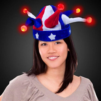 LED Light Up USA Patriotic Jester Hat